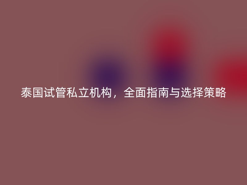 泰国试管私立机构，全面指南与选择策略