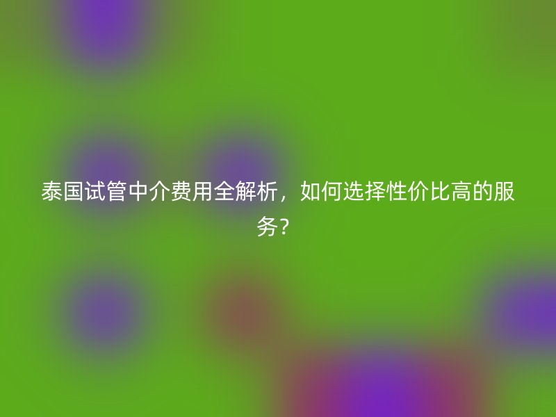 泰国试管中介费用全解析，如何选择性价比高的服务？