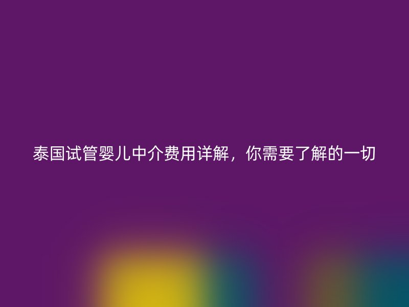 泰国试管婴儿中介费用详解，你需要了解的一切