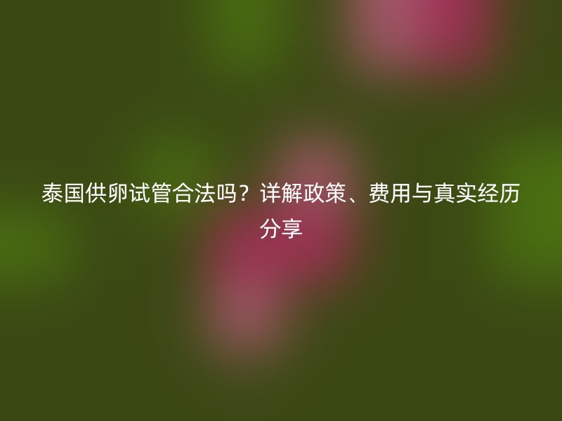泰国供卵试管合法吗？详解政策、费用与真实经历分享