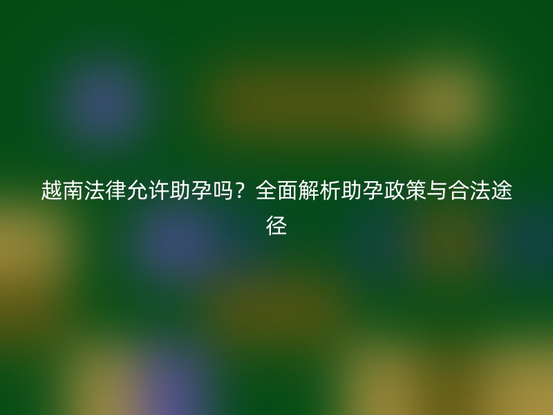 越南法律允许助孕吗？全面解析助孕政策与合法途径