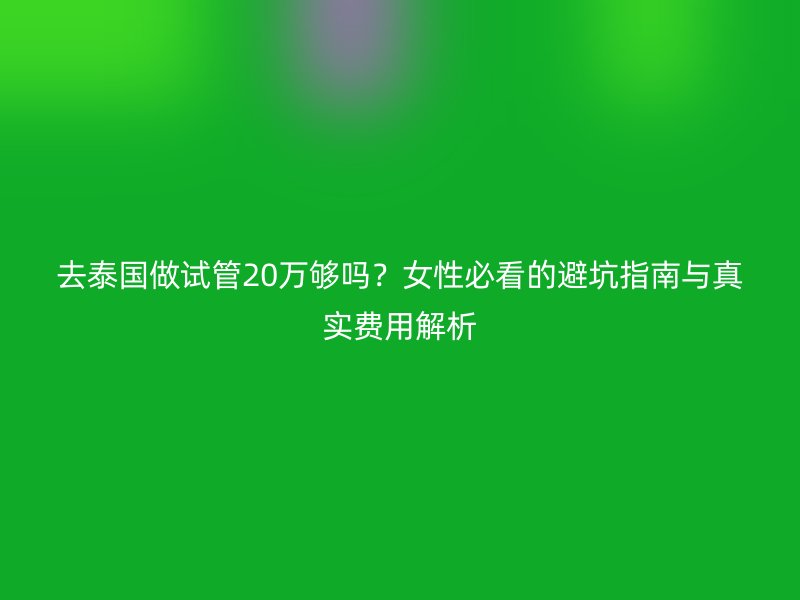 去泰国做试管20万够吗？女性必看的避坑指南与真实费用解析