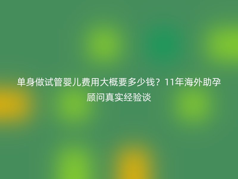 单身做试管婴儿费用大概要多少钱？11年海外助孕顾问真实经验谈