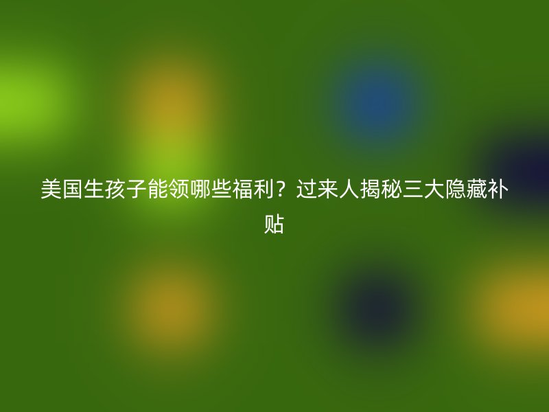美国生孩子能领哪些福利？过来人揭秘三大隐藏补贴