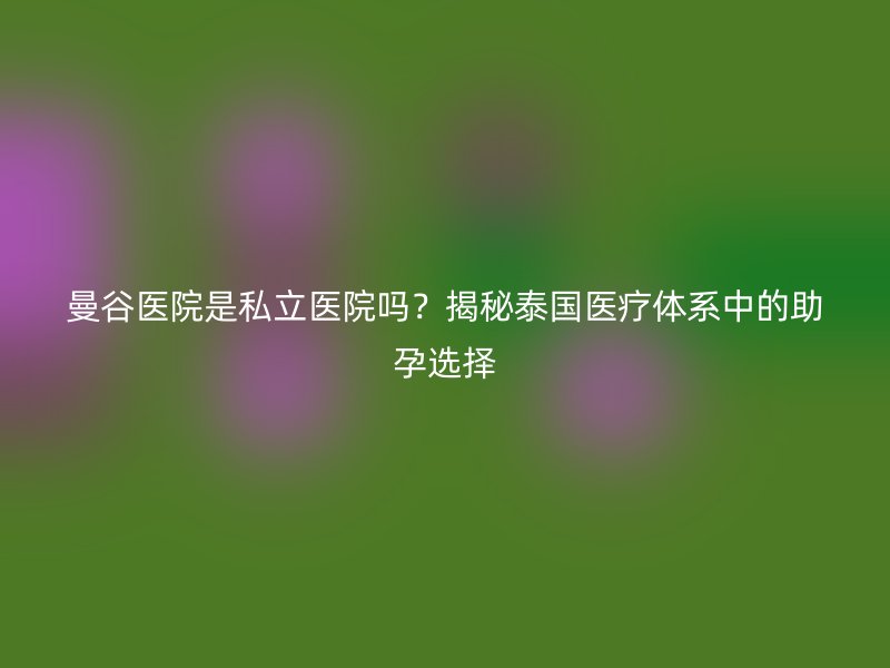 曼谷医院是私立医院吗？揭秘泰国医疗体系中的助孕选择