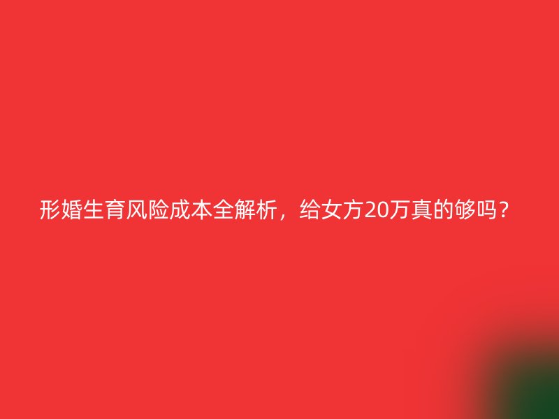 形婚生育风险成本全解析，给女方20万真的够吗？