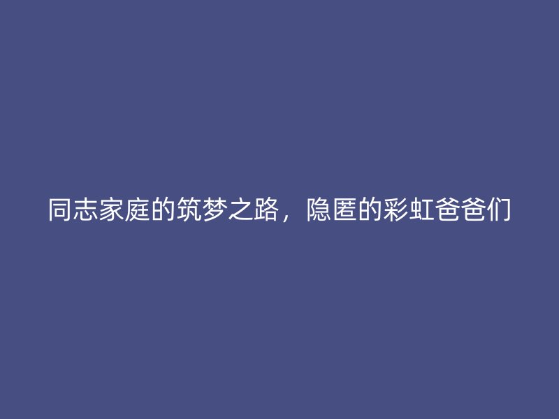 同志家庭的筑梦之路，隐匿的彩虹爸爸们