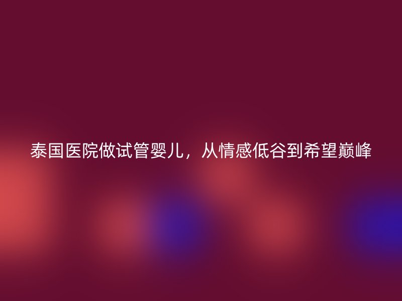 泰国医院做试管婴儿，从情感低谷到希望巅峰